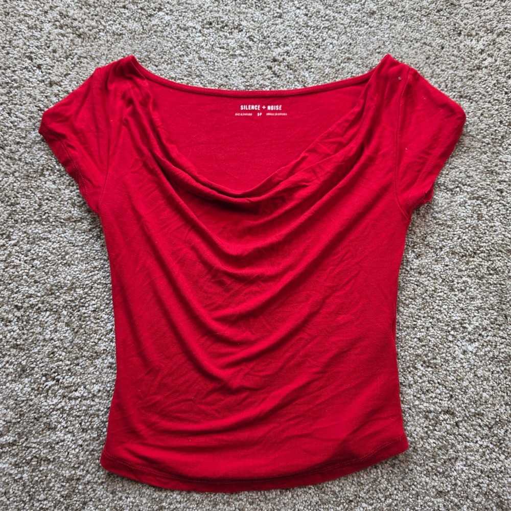Silence + Noise Cowl Neck Top Womens Small Red Viscose Stretch Draped Y2K Chic